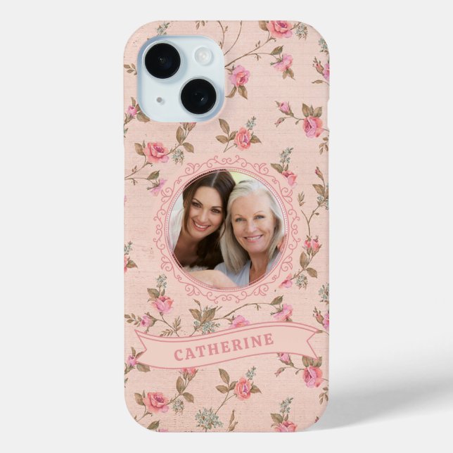 Rustic Pink Rose Custom iPhone 15 Case (Rückseite)