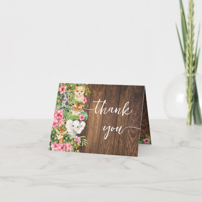 Rustic Pink Safari Shower Thank You Folded Card Dankeskarte (Vorderseite)