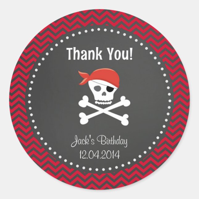 Rustic Pirate Birthday Vielen Dank Aufkleber Red (Vorderseite)
