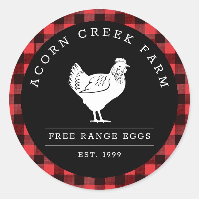 Rustic Plaid Family Farm Étiquettes de poulet (Devant)