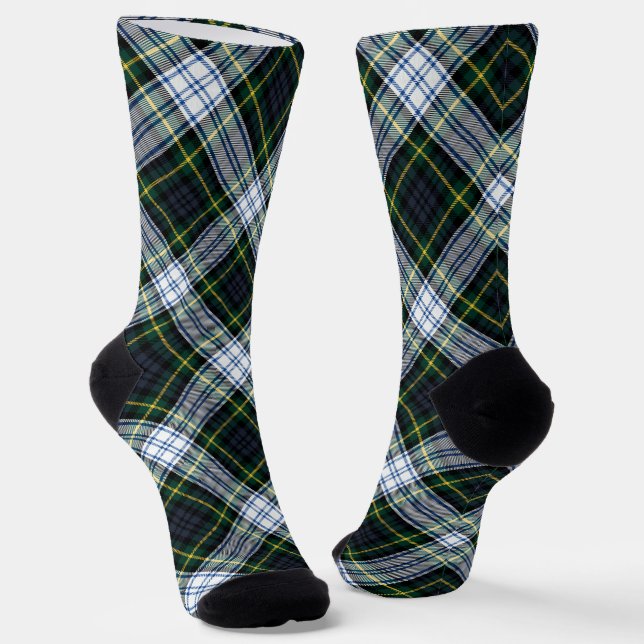Rustic Plaid Gordon Tartan Green White Pattern Socken (Gewinkelt)