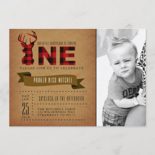 Rustic Plaid Premier Invitation de fête d'annivers