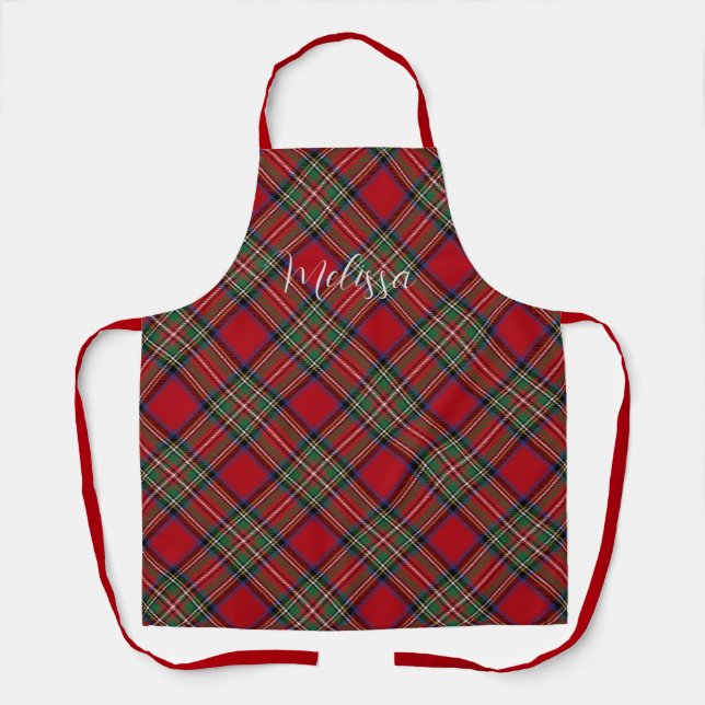 Rustic Plaid Red and Green Stewart Tartan Schürze (Vorderseite)