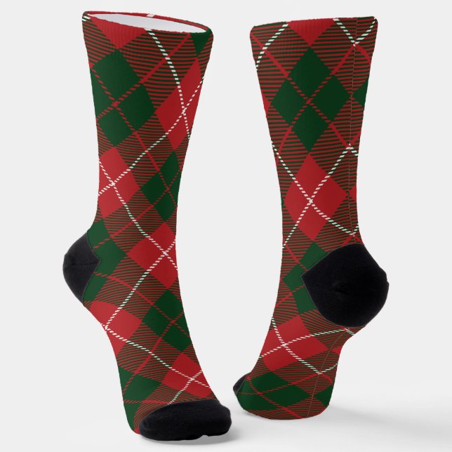 Rustic Plaid Red Green Tartan Holiday Socken (Gewinkelt)