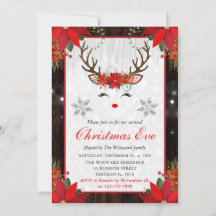 Rustic Poinsettia Reindeer Face Christmas Eve