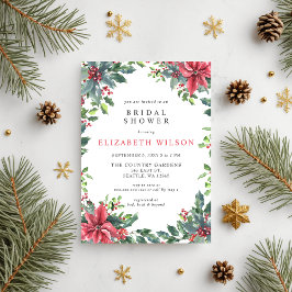 Rustic Poinsettias Holly Christmas Brautparty Einladung