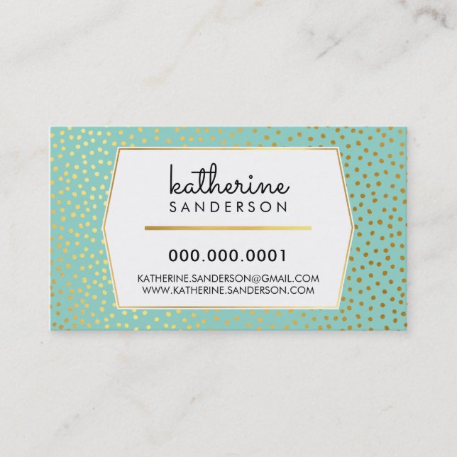 RUSTIC POLKA DOT CONFETTI Moderne Minze Goldfolie Visitenkarte (Vorderseite)