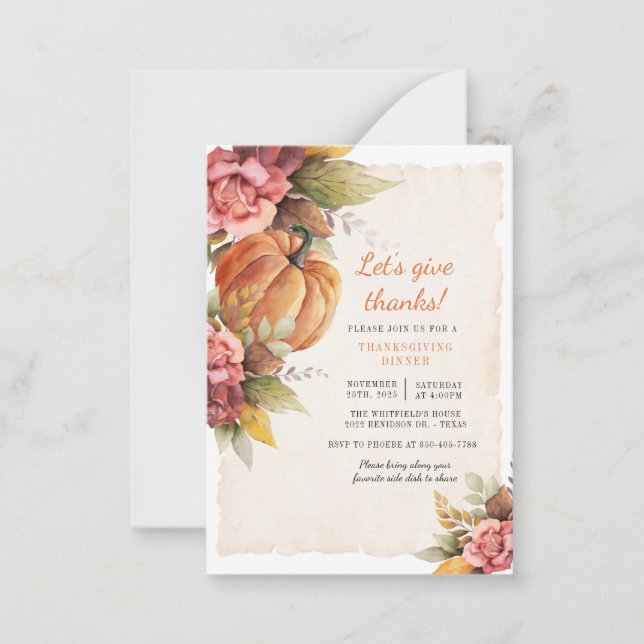 Rustic Pumpkin Dank Erntedank Dinner Mitteilungskarte (Vorderseite)