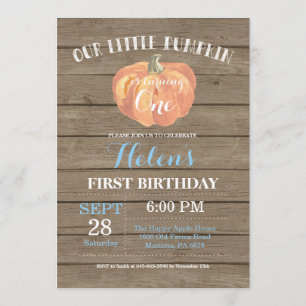 Rustic Pumpkin Erster Geburtstag Einladung Blau