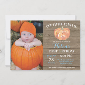Rustic Pumpkin Erster Geburtstag Einladung Blau