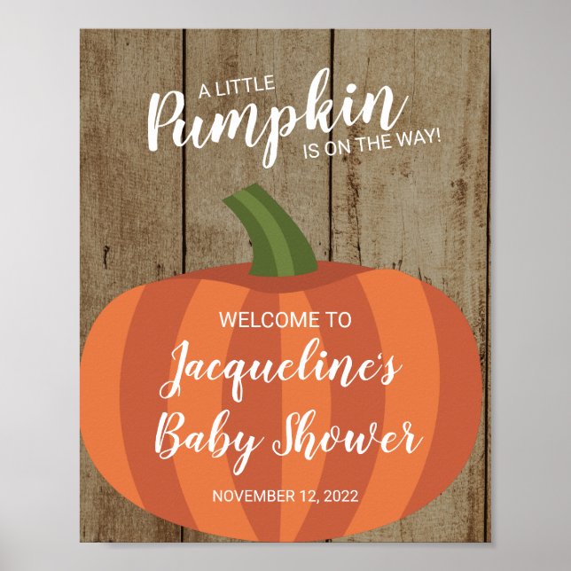 Rustic Pumpkin Fall Baby Dusche Begrüßungszeichen Poster (Vorne)