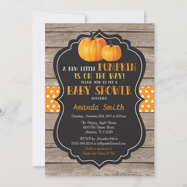 Rustic Pumpkin Fall Babydusche Einladung (Vorderseite)