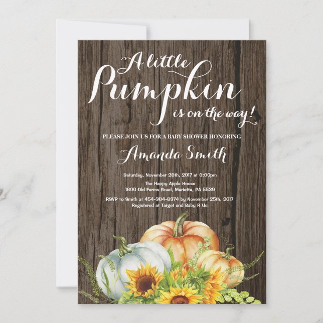 Rustic Pumpkin Fall Babydusche Einladung (Vorderseite)