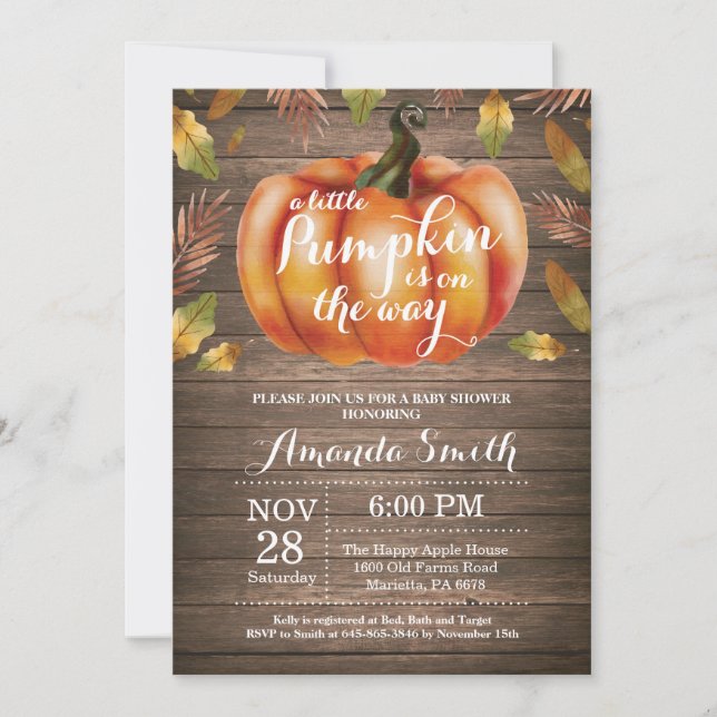 Rustic Pumpkin Fall Babydusche Einladung (Vorderseite)