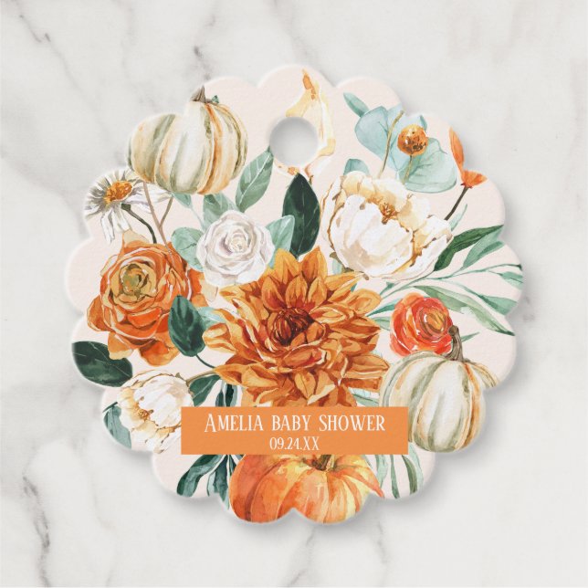 Rustic Pumpkin Fall Blumendusche Baby Baby Dusche Geschenkanhänger (Vorderseite)