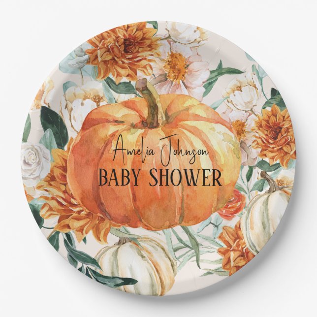 Rustic Pumpkin Fall Blumendusche Baby Baby Dusche Pappteller (Vorderseite)