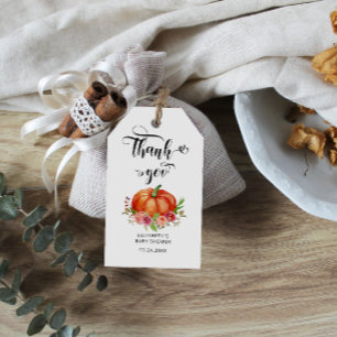 Rustic Pumpkin Fall Floral Baby Dusche Dank Geschenkanhänger