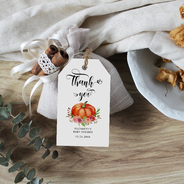 Rustic Pumpkin Fall Floral Baby Dusche Dank Geschenkanhänger (Von Creator hochgeladen)