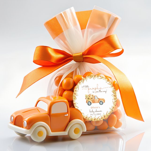 Rustic Pumpkin Fall Floral Baby Dusche Runder Aufkleber (Von Creator hochgeladen)