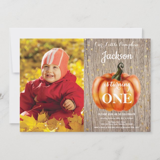 Rustic Pumpkin Fall Geburtstag Einladung Gold (Vorderseite)