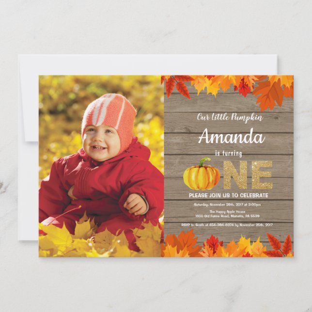 Rustic Pumpkin Fall Geburtstag Einladung Gold (Vorderseite)