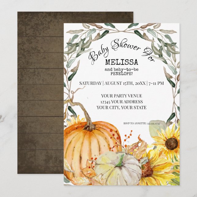 Rustic Pumpkin Farm Sonnenblumen Foliage Babydusch Einladung (Vorne/Hinten)
