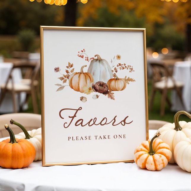 Rustic Pumpkin Floral Brautparty Favoriten Zeichen Poster (Von Creator hochgeladen)