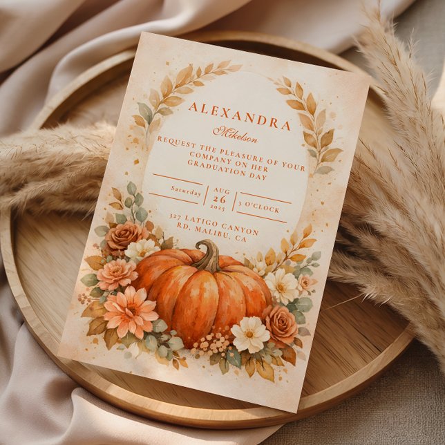 Rustic Pumpkin Floral Fall Graduation Einladung (Von Creator hochgeladen)