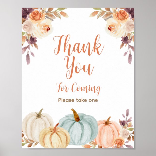 Rustic Pumpkin Floral Vielen Dank für Ihr Kommen P Poster (Vorne)