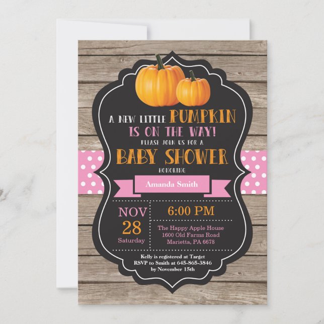 Rustic Pumpkin Girl Baby Shower Einladungskarte (Vorderseite)