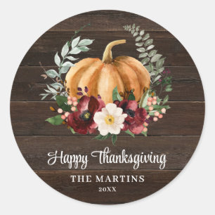 Rustic Pumpkin Happy Thanksgiving Gefallen Runder Aufkleber