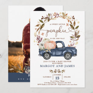 Rustic Pumpkin Lieferwagen Truck Navy Blue Baby Sh Einladung