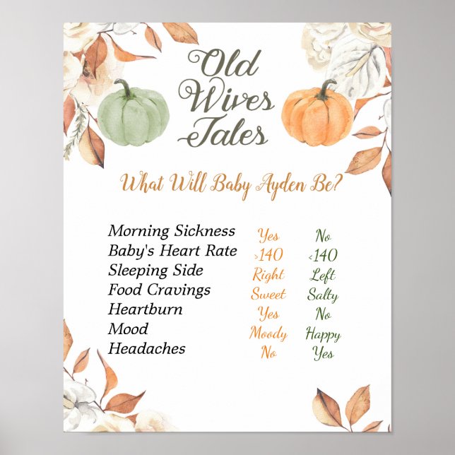 Rustic Pumpkin Old Ehefrauen erzählt Gender Reveal Poster (Vorne)