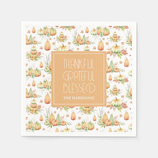 Rustic Pumpkin Verlasse dankbare dankbare, dankbar Serviette (Vorderseite)