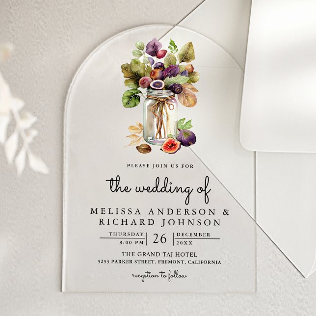 Rustic Purple Fig Mason Jar Wedding Acryleinladungen (Von Creator hochgeladen)