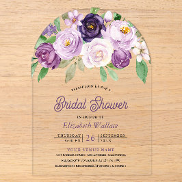 Rustic Purple Floral Bridal Shower Acryleinladungen