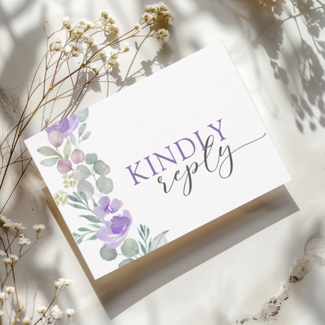Rustic Purple Floral Watercolor Wedding RSVP Karte (Von Creator hochgeladen)