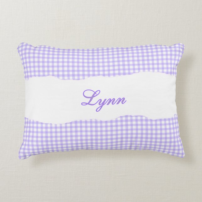 Rustic Purple Gingham Personalized Name Dekokissen (Vorderseite)