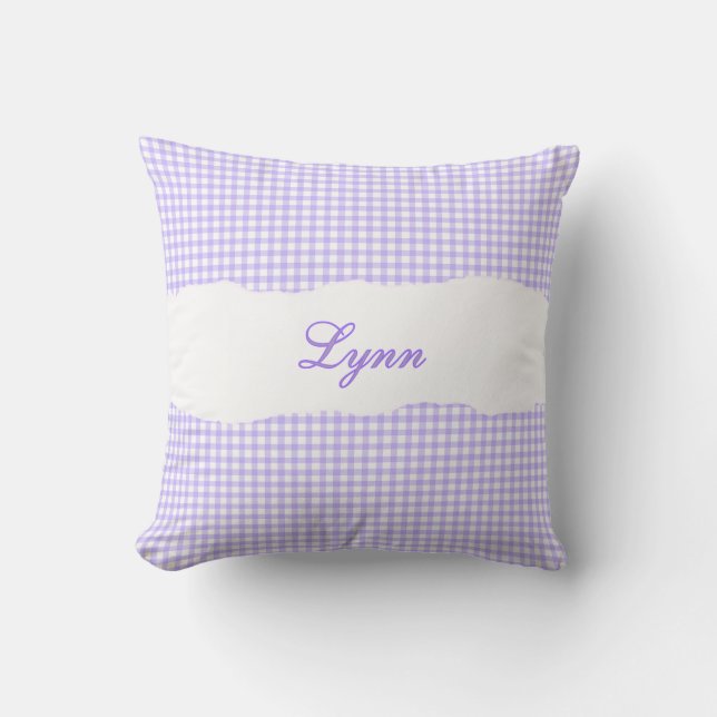 Rustic Purple Gingham Personalized Name Kissen (Vorderseite)