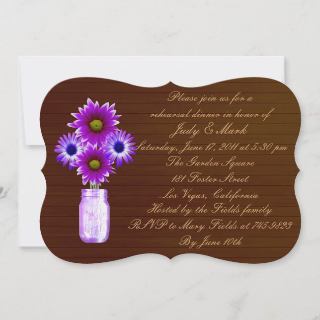 Rustic Purple Mason Invitation de la répétition Ja (Devant)