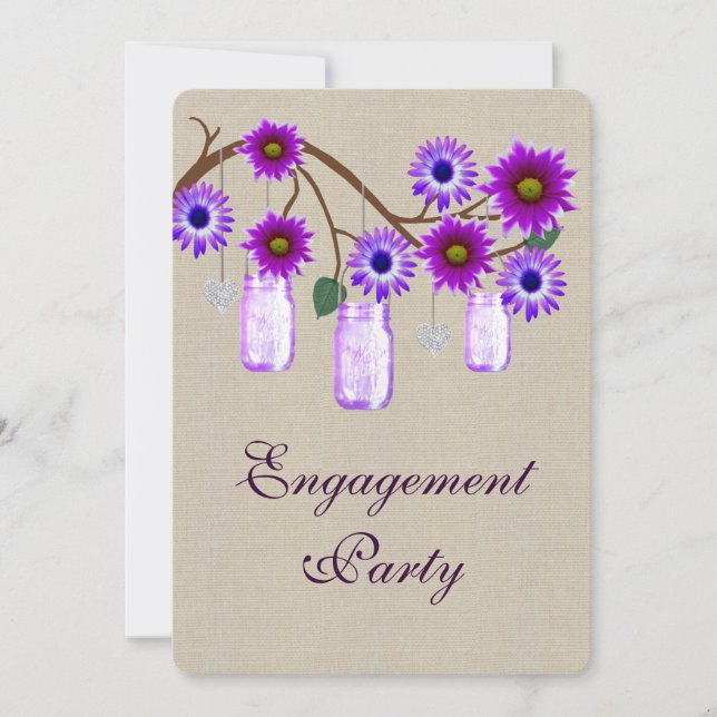 Rustic Purple Mason Jars Engagement Invitation (Devant)