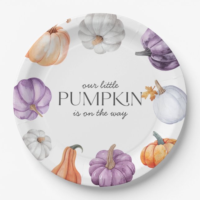 Rustic Purple Orange White Pumpkin Baby Shower Pappteller (Vorderseite)