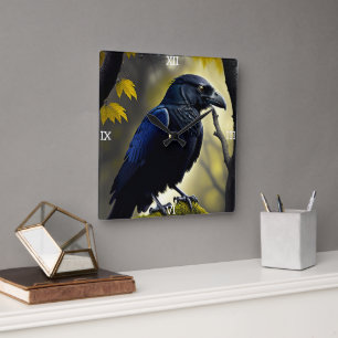Rustic Raven - Natures Guardian Quadratische Wanduhr