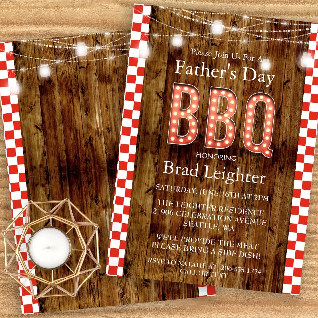 Rustic Red À damiers Fête des pères BBQ Invitation (Rustic Red Checkered Father's Day BBQ Invitation)