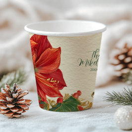 Rustic Red Amaryllis Christmas Pappbecher