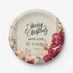 Rustic Red Amaryllis Christmas Pappteller
