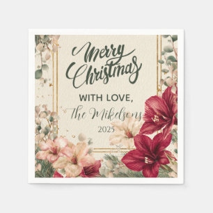 Rustic Red Amaryllis Christmas Serviette