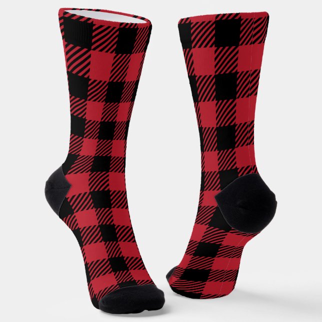 Rustic Red and Black Buffalo Plaid Flannel Socken (Gewinkelt)