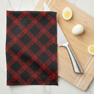 Rustic red and black tartan with embossed lines geschirrtuch