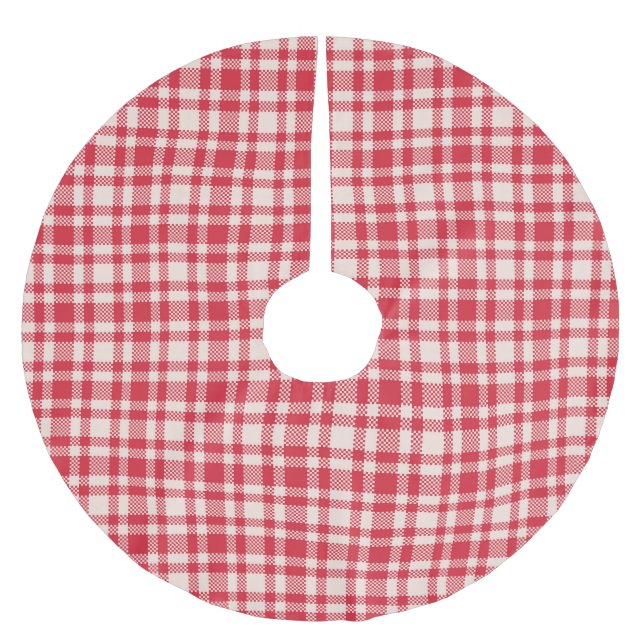 Rustic Red and White Gingham Plaid Polyester Weihnachtsbaumdecke (Vorderseite)